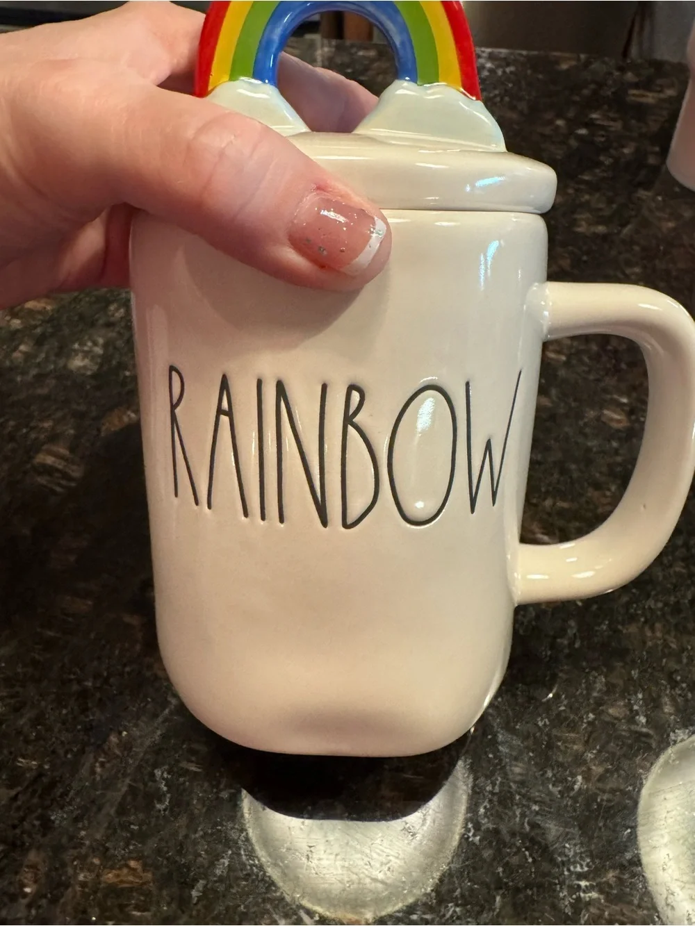 Rae Dunn RAINBOW Topper Mug Ceramic Coffee Cup with Lid Magenta